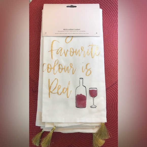 100% Cotton Set of 3 Kitchen Towels. “My favourite colour is Red” - Picture 2 of 8